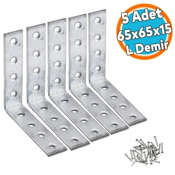 (5 ADET) Mobilya Eşya Dolap Yatak Duvara Sabitleme Köşebent Bağlantı Aparatı L Demiri Gönye 65x65x15 Mm