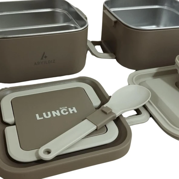 Aryıldız Bento Kare 2 Katlı Lunch Box Yemek Termosu Kahverengi 1400 ml - 3