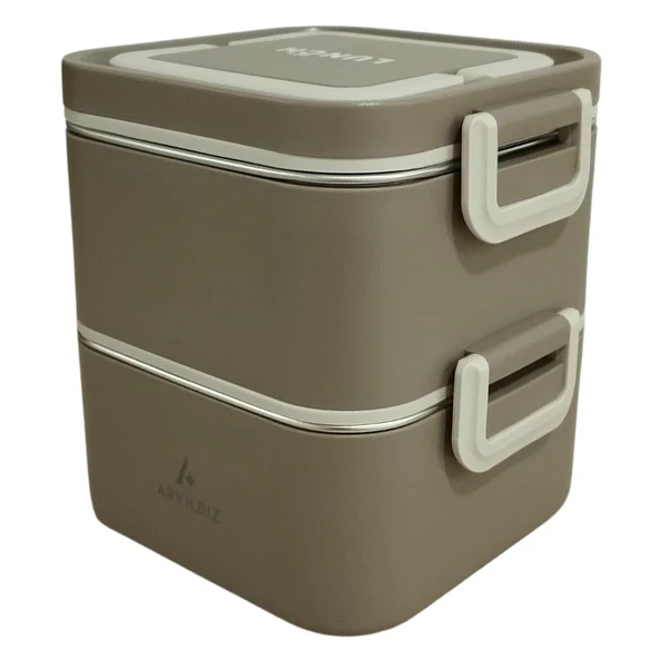 Aryıldız Bento Kare 2 Katlı Lunch Box Yemek Termosu Kahverengi 1400 ml - 4