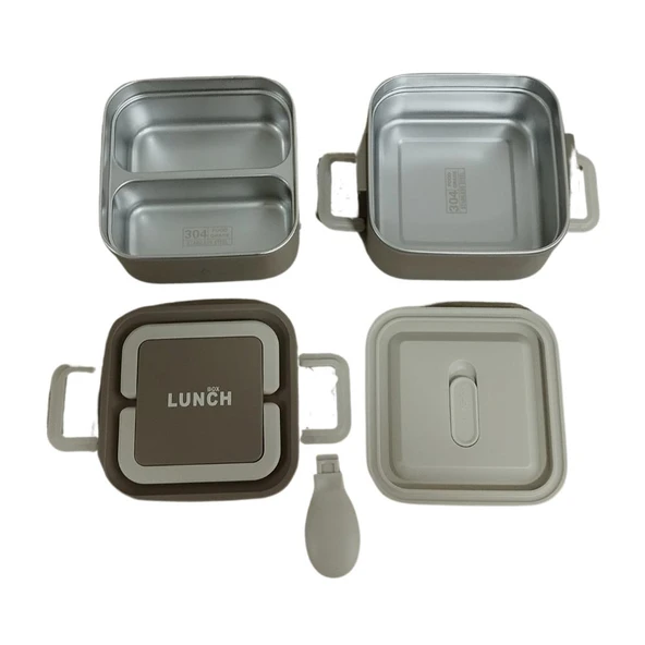 Aryıldız Bento Kare 2 Katlı Lunch Box Yemek Termosu Kahverengi 1400 ml - 2