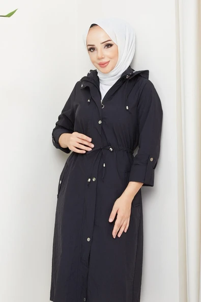 NARİKA Trençkot Kapşonfermuarlı Ön Fermuarlı Çıtçıtlı Kol Katlamalı Apeletli Kapşon Biyeli Bel tüneli - 5