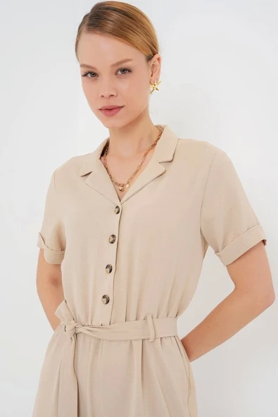 Kısa Kol Ayrobin Tulum 7030 - Krem - 3