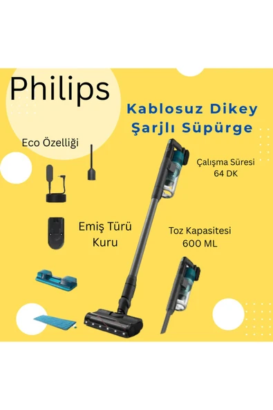 Philips  PowerCyclone 11  Islak/Kuru Sarjlı Süpürge Led Başlıklı Yeşil