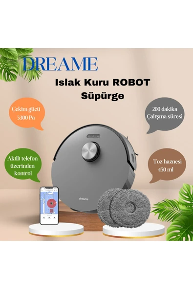 Dreame  Güçlü emiş Dikkat çekici temizlik  Uyumlu Pro Robot  Süpürge Siyah