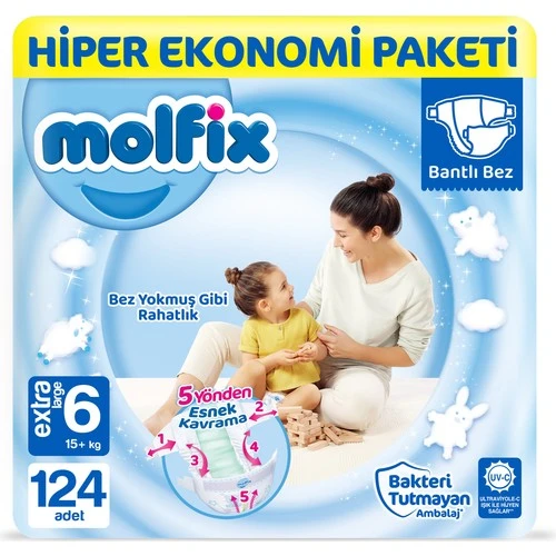 Molfix Bebek Bezi 6 Beden Extra Large Hiper Ekonomi Paketi 124 Adet ürün görseli 1