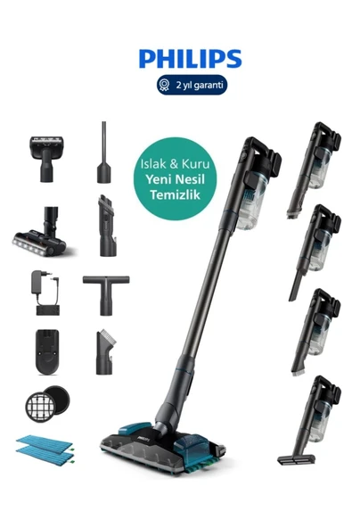 Philips  Vaccum TriActive Akıllı LED başlık Aqua Plus 8000 Serisi-Islak & Kuru Çift Bataryalı Dik Süpürge