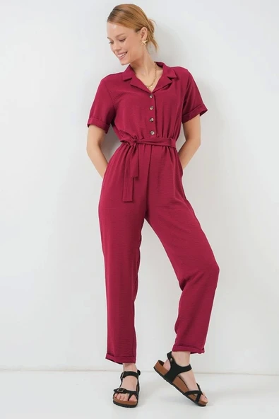 Kısa Kol Ayrobin Tulum 7030 - Bordo - 2