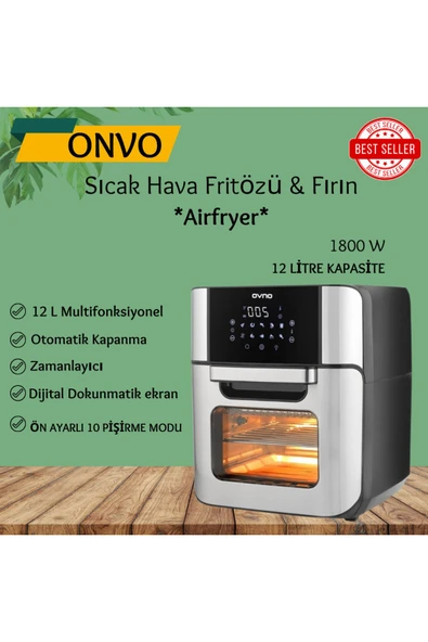 ONVO  Airfryer 12 L Multifonksiyonel Sıcak Hava Fritözü & Fırın