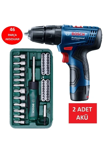 Bosch  Darbeli Matkap Çift Akülü Şarjlı Matkap Akülü Vidalama + 46 Parça Vidalama Ucu Lokma Ucu