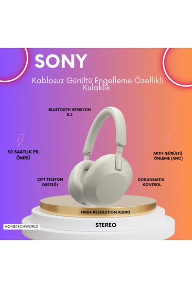 Sony  BLUETOOTH Kablosuz Gürültü Engelleme (ANC)Özellikli Kulaklık-Gümüş