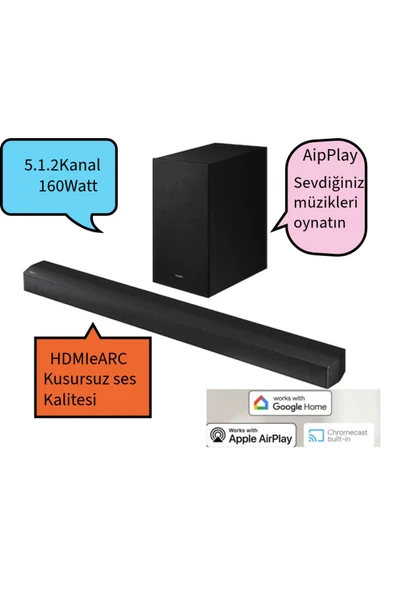 Samsung  2024 yılı Gerçek 5.1.2 Kanallı ses Q-Symphony Soundbar