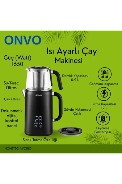 ONVO  Dijital Ekranlı, Isı Ayarlı Elektrikli Çay Makinesi
