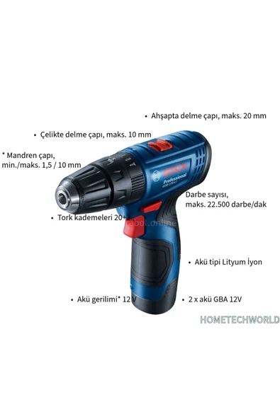 bosh  Bosch Professional 2.0Ah Çift Akülü Delme Vidalama Makinesi