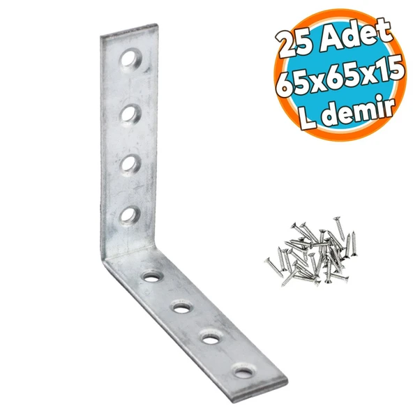 (25 ADET) Mobilya Eşya Dolap Duvara Sabitleme Köşebent Bağlantı Aparatı L Demiri Gönye 65x65x15 Mm