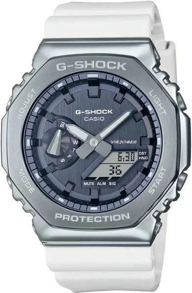 CASIO GM-2100WS-7ADR BEYAZ SİLİKON KORDON ANALOG/DİJİTAL ERKEK KOL SAATİ