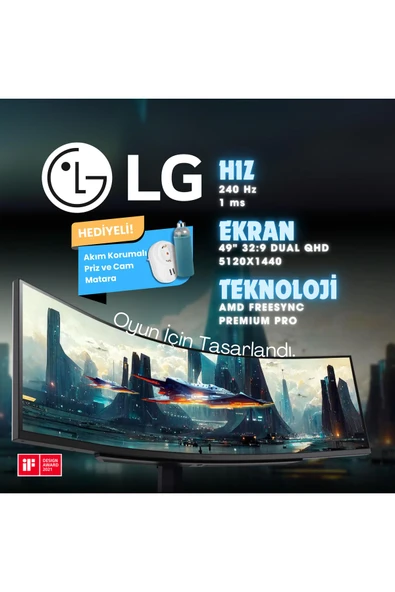 LG  Ultra Premium LG UltraGear 49" 240Hz VA 1Ms 32:9 Dual QHD Kavisli Gaming Monitör Siyah