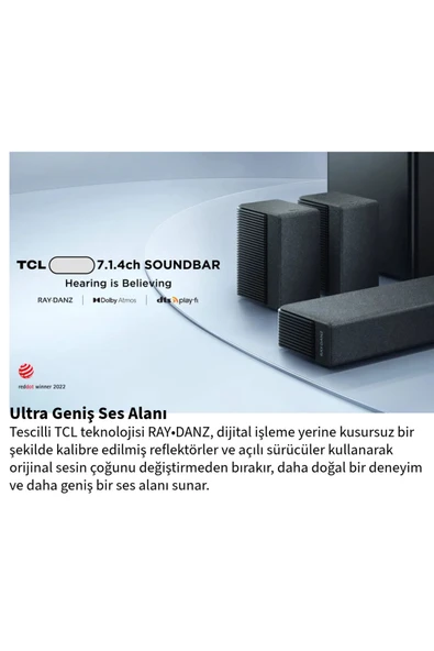 TCL  7.1.kanal 1020w Dolby Atmos Kablosuz Uydu Hoparlörlü Wireless Soundbar