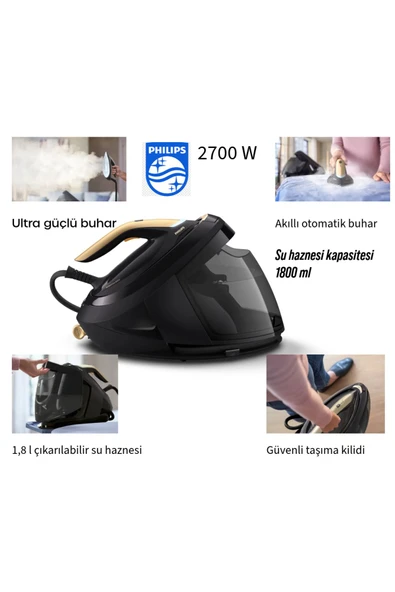 Philips  Philips Ultra güçlü Buhar Kazanlı Ütü Siyah 2700w+ütü masası Hediye