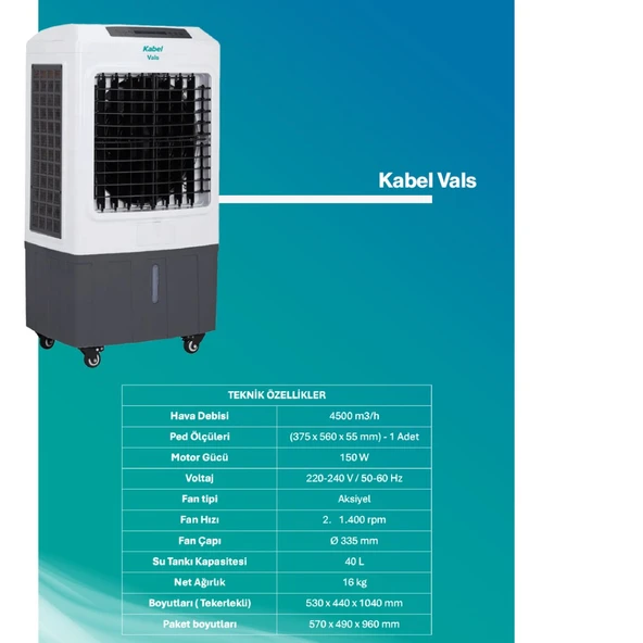 Kabel Vals Evaporatif Taşınabilir Soğutucu - Yeni Ürün Sulu Soğutucu 4500 Mt Küp Hava Debisi - 4