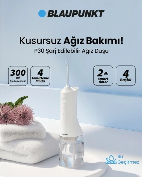 Blaupunkt P30 Şarj Edilebilir Suya Dayanıklı Ağız Duşu Beyaz