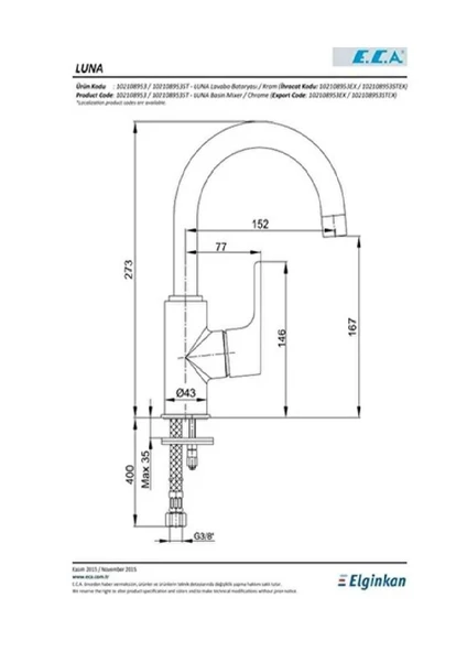 ECA LUNA KUĞU LAVABO BATARYASI GECBT3105 - 2