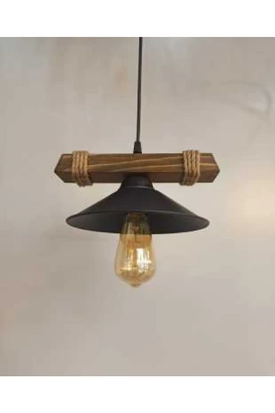 Avizem Güzel Nova Ahşap Rustik Modern Halatlı Tekli Sarkıt Avize - 3