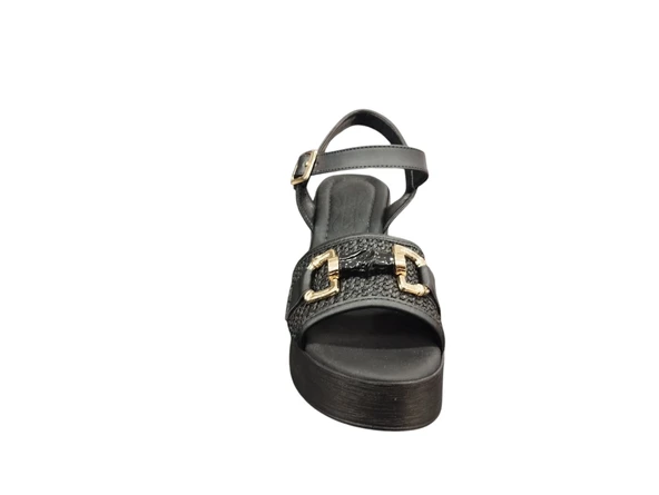 Ventes 11125221Z Bantlı 8 cm Kalın Topuklu Taş Toka Detaylı Günlük Kadın Hasır Sandalet - 3