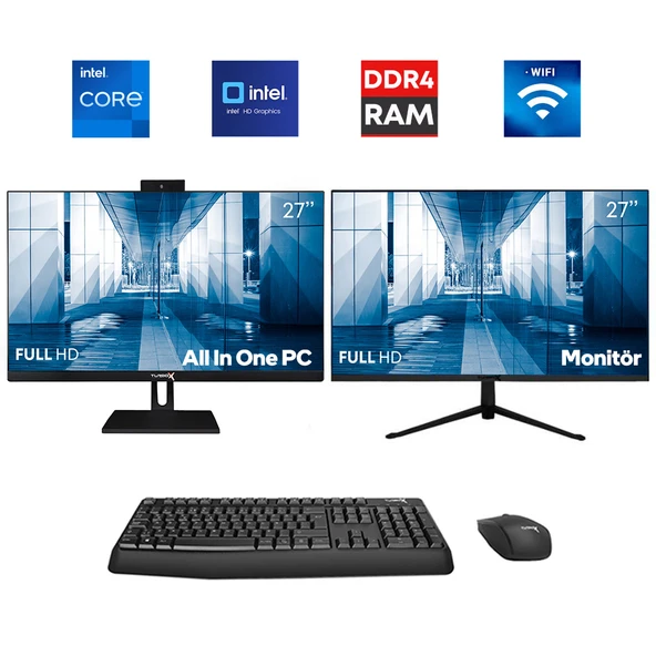 Turbox TAxPlus7 i5 10400 16GB Ram 256GB SSD 1x 27 inç FHD Monitör 1x 27 inç FHD Siyah All in One PC