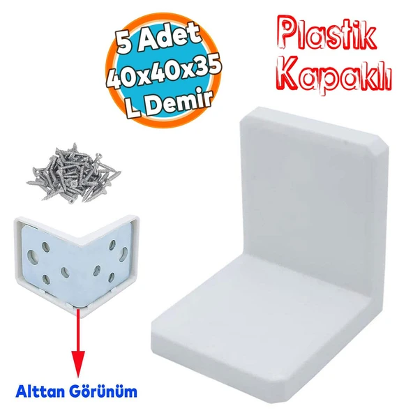 (5 ADET) Mobilya Dolap Askı Elemanı Montaj Bağlantı Sabitleme Sabitleyici Demiri Beyaz 40x40x35 Mm