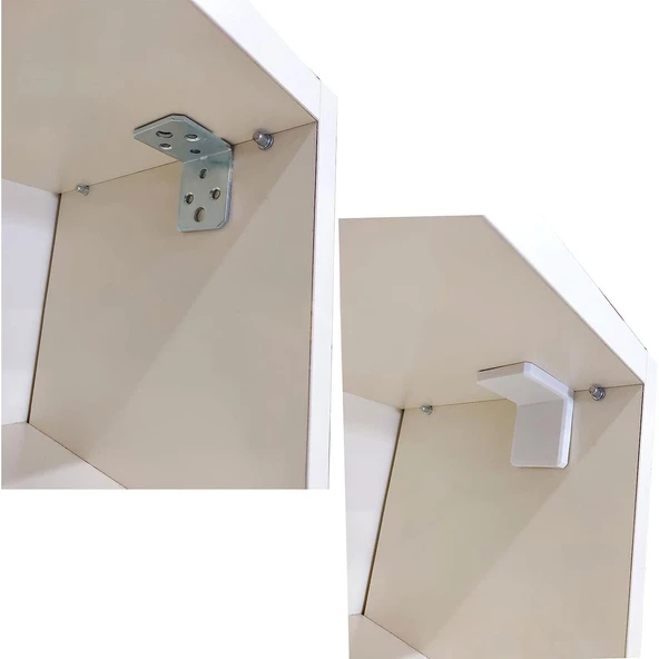 (10 ADET) Mobilya Dolap Askı Elemanı Montaj Bağlantı Sabitleme Sabitleyici Demiri Beyaz 40x40x35 Mm - 3