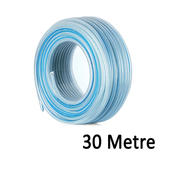 Örgülü Şeffaf Bahçe Hortumu 30 Metre Dayanıklı 3 Katlı Sağlam Çeşme Su Sulama Yıkama Hortum 12.5 mm 1/2" - 3