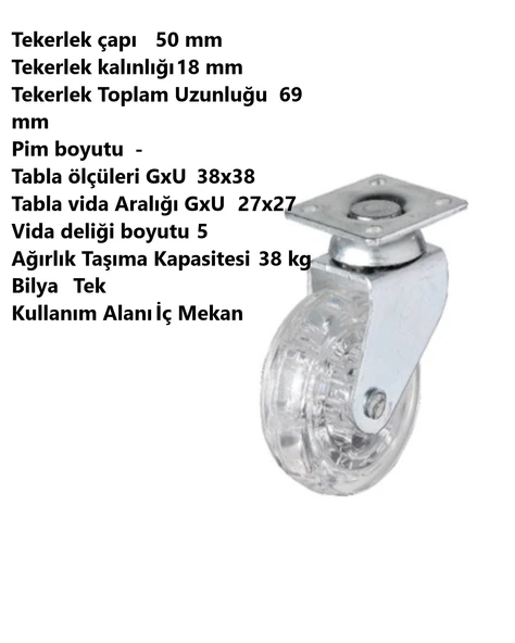 Adilon 50x20'lik Şeffaf, Makaralı Tablalı, 360 Derece Döner Teker - 2