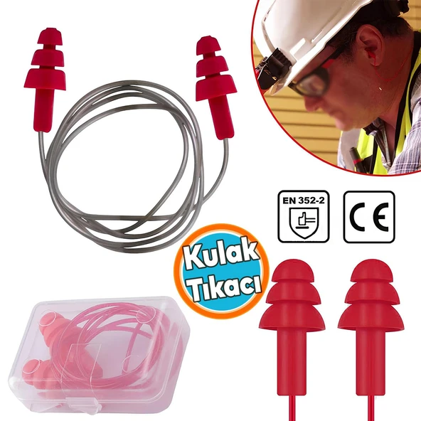 Yıkanabilir Kulak Tıkacı 23 Db İpli Tıkaç TPE Gürültü Ses Önleyici Yüzme Su Kaçma Kulak Koruyucu