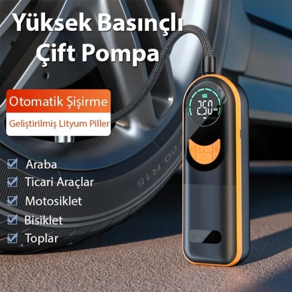 Coofbe 4000Mah Şarjlı 60W 150PSİ Motosiklet Bisiklet Oto Lastik Şişirme Pompası Hava Kompresörü - 2