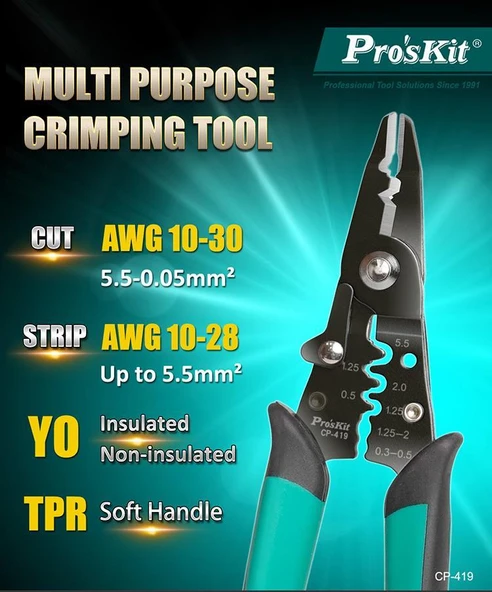 Proskit CP-419 Çok Fonksiyonlu Kesme Sıyırma ve Sıkma Pensesi - 5