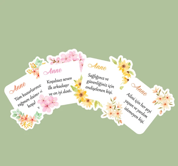 Mother's Day -Anneler Günü Tebrik Kartı 4 Lü Özel Kesim Kartlar-ANNE-03 - 2