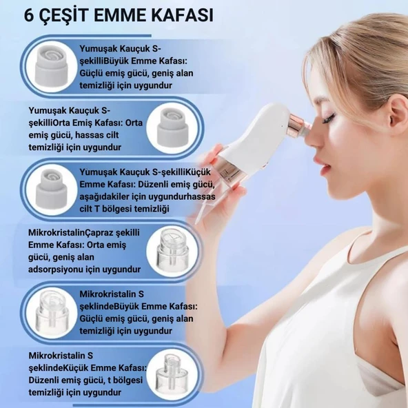 Coofbe Profesyonel Kirli-Temiz Sıvısı Hazneli 6 Başlıklı Şarjlı Vakumlu Siyah Nokta Akne Temizleyici Tüm Ciltler İçin - Resim 4