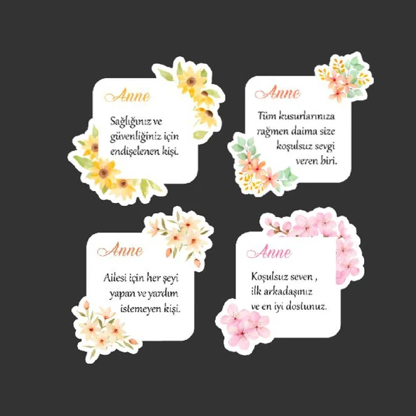 Mother's Day -Anneler Günü Tebrik Kartı 4 Lü Özel Kesim Kartlar-ANNE-03 - 3