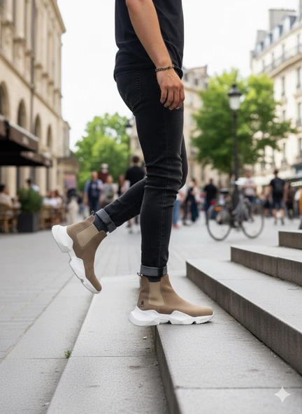 ET0444 Bağcıksız Rahat Yüksek Taban Vizon Erkek Spor Yarım Bilek Bot - Resim 3