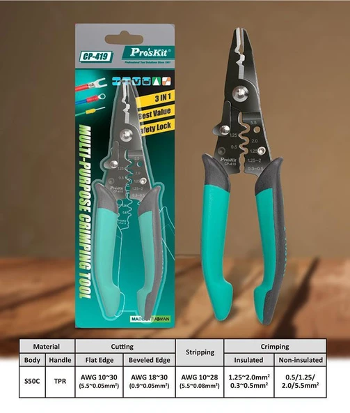 Proskit CP-419 Çok Fonksiyonlu Kesme Sıyırma ve Sıkma Pensesi - 3