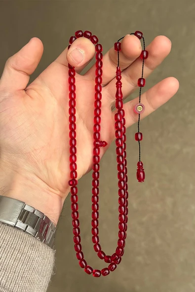 Özel Seri 99'luk Kırımızı Sıkma Kehribar Tesbih