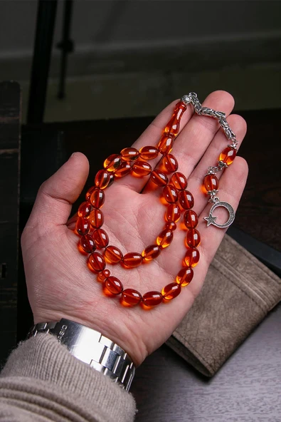 Arpa Tane Güzel Çekimli Fırınlanmış Ateş Kehribar Tesbih - 2