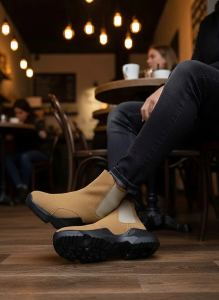 ET0444 Bağcıksız Rahat Yüksek Taban Camel Erkek Spor Yarım Bilek Bot - Resim 3