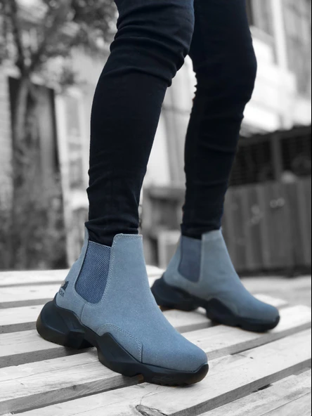 ET0444 Bağcıksız Rahat Yüksek Taban Füme Erkek Spor Yarım Bilek Bot