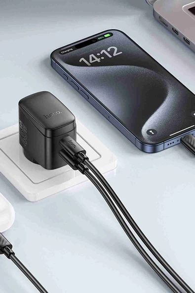 Hoco CS62A Bright 45W 2 Adet Type-C Çıkışlı Ekstra Type-C to Type-C Kablolu PD Hızlı Şarj Aleti - Resim 5