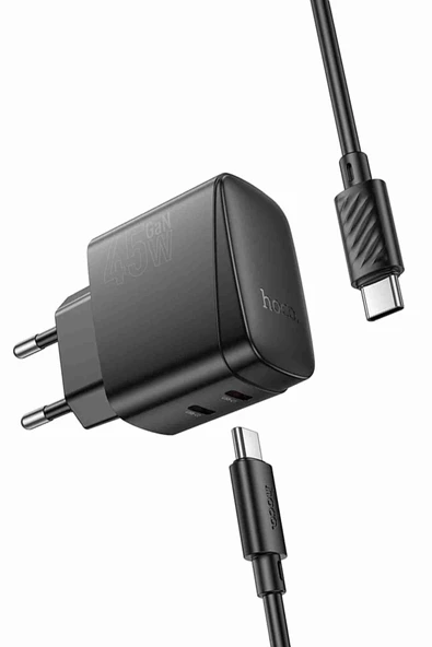 Hoco CS62A Bright 45W 2 Adet Type-C Çıkışlı Ekstra Type-C to Type-C Kablolu PD Hızlı Şarj Aleti - Resim 2
