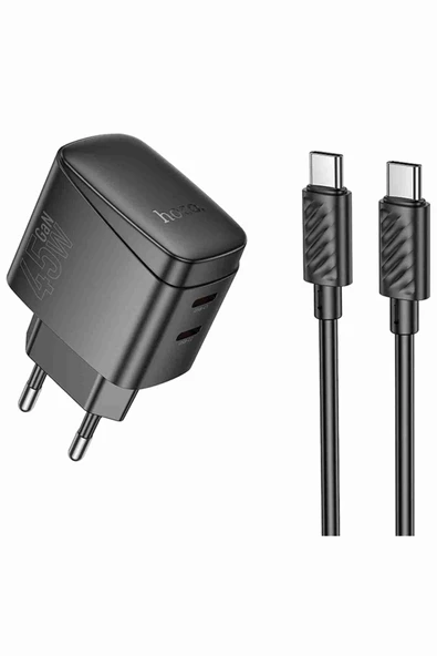 Hoco CS62A Bright 45W 2 Adet Type-C Çıkışlı Ekstra Type-C to Type-C Kablolu PD Hızlı Şarj Aleti