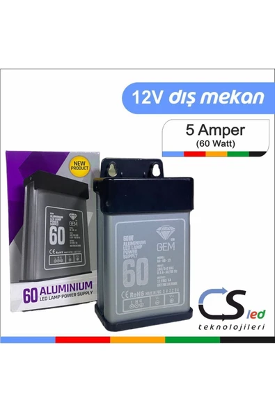 GEMPAYA  12 Volt 5 Amper Metal Kasa Yağmur Geçirmez Dış (yarı) Mekan Adaptör - 2