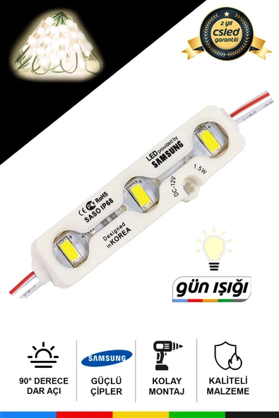 CSled  12V 1.5W Samsung  Gün Işığı 3000K Dik Açı LED  1 Adet Su Geçirmez Yapışkanlı Dekoratif Işık