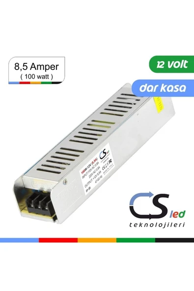 CSBİLİŞİM  12 Volt 8,5 Amper Metal Dar Kasa Adaptör (iç Mekan)